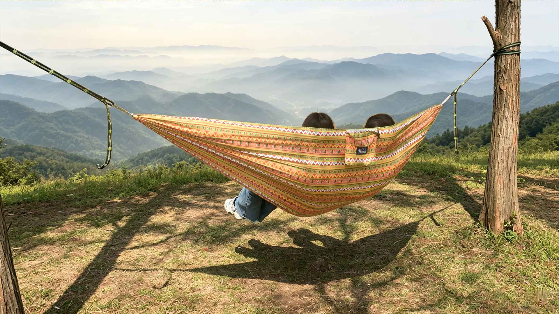 Lightweight outdoor hammock in forest setting